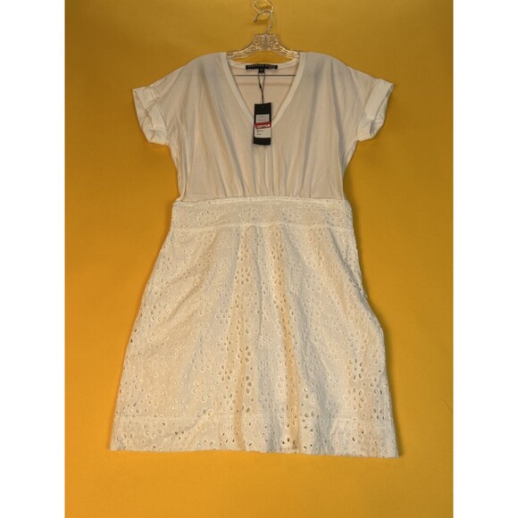 Veronica Beard Jiya Eyelet Popover Mini Dress Womens M Cotton V-Neck $350 NWT - Picture 2 of 12